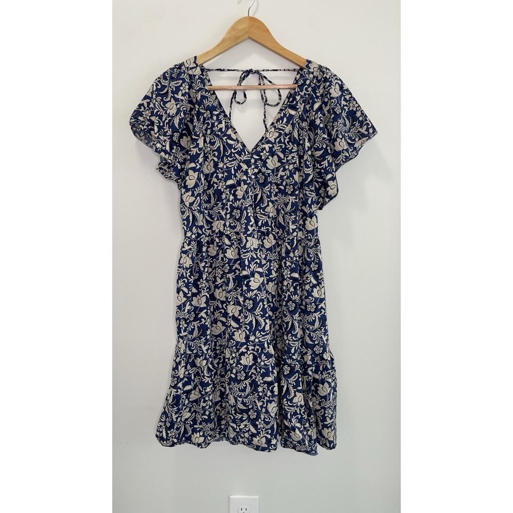 Old Navy Tiered Swing Dress Floral Ruffle Peasant Cottagecore Blue Womens XL - Picture 4 of 16